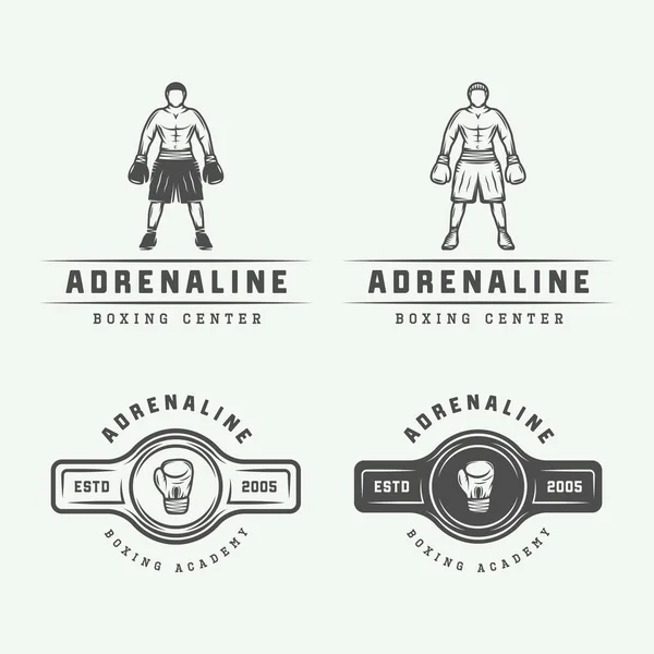 Boxing and martial arts logo badges and labels in vintage style. — Stock Vector