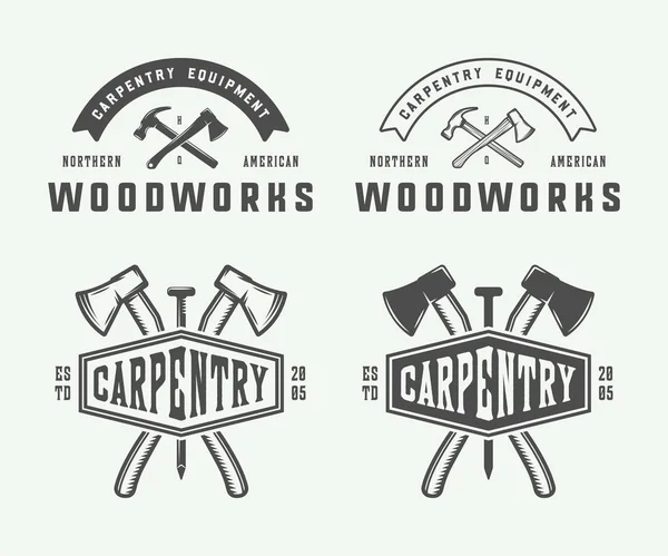 Set of vintage carpentry, woodwork and mechanic labels, badges — Stock Vector