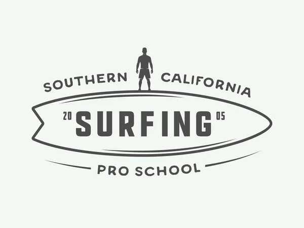 Vintage surfing logo, emblem, badge, label, mark. — Stock Vector