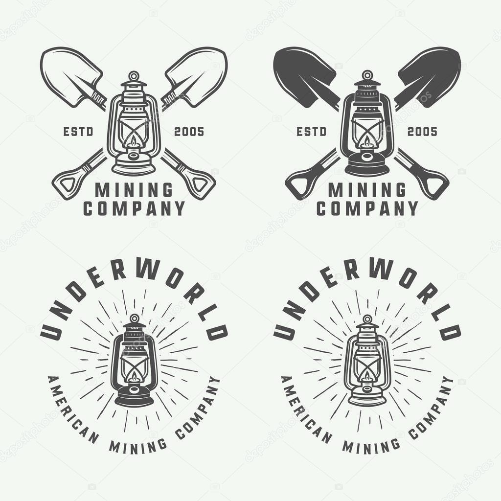 Set of retro mining or construction logos, badges, emblems 