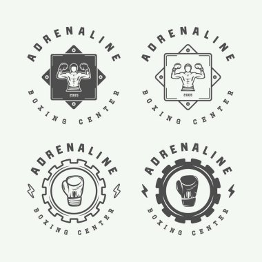 Retro boks ve dövüş sanatları logo rozetleri ve etiketleri kümesi