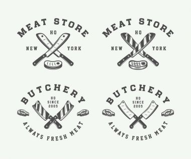 Dizi vintage kasaplık et, biftek ya da barbekü logolar, amblemler, rozet