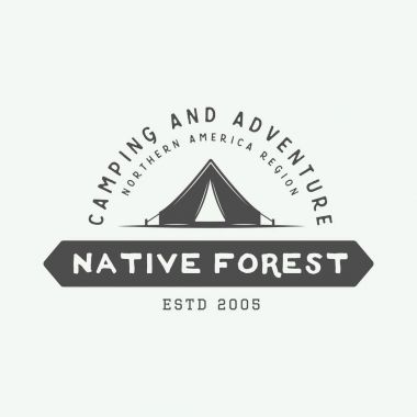 Vintage açık kamp ve macera logo, rozet, etiketleri