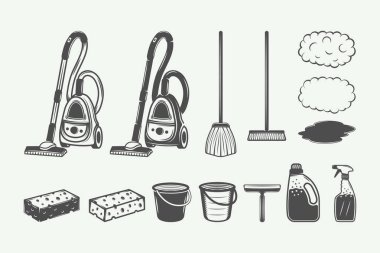 Set of retro cleaning design elements in vintage style.  clipart