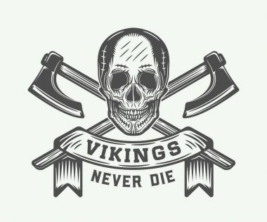 Vintage Vikingler motivasyonel logo, amblem, retro tarzı rozeti 