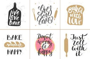 Vektör ekmek yazı posterler, tebrik kartları kümesi