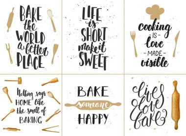 Vektör ekmek yazı posterler, tebrik kartları kümesi