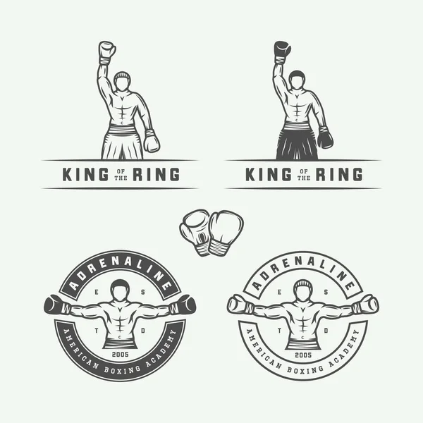 Conjunto de boxe retro e emblemas logotipo artes marciais e rótulos —  Vetores de Stock