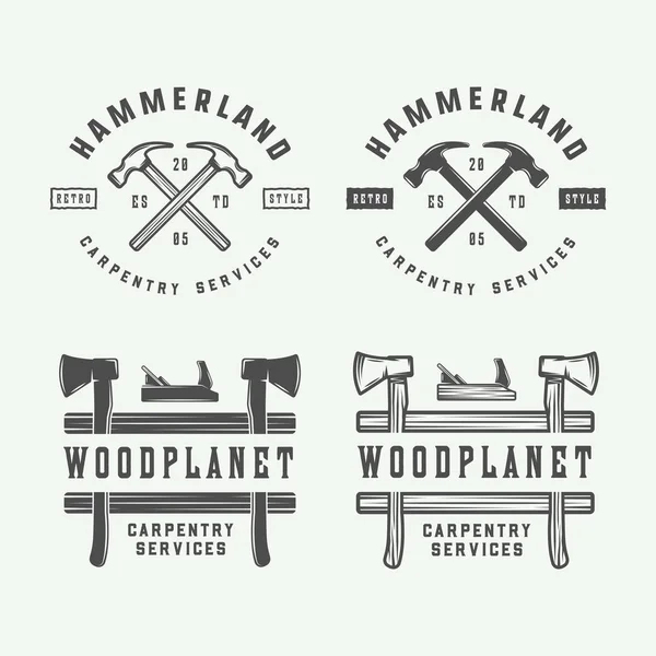 Set of vintage carpentry, woodwork and mechanic labels, badges — Stock Vector