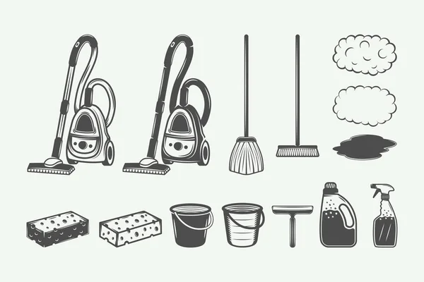 Set de elementos de diseño de limpieza retro en estilo vintage . — Archivo Imágenes Vectoriales