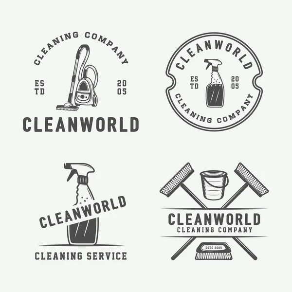 Conjunto de insignias, emblemas y etiquetas del logotipo de limpieza retro — Vector de stock