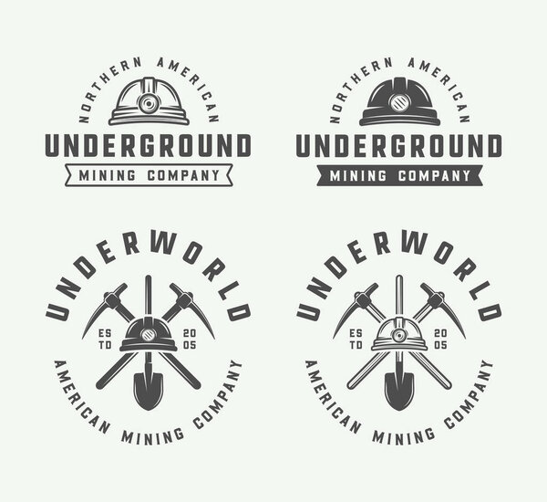 Set of retro mining or construction logos, badges, emblems