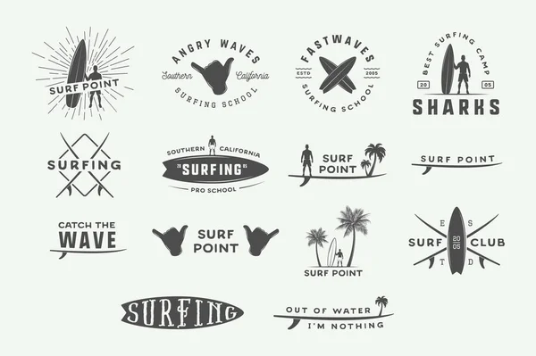 Set of vintage surfing logos, emblems, badges, labels — Stock Vector