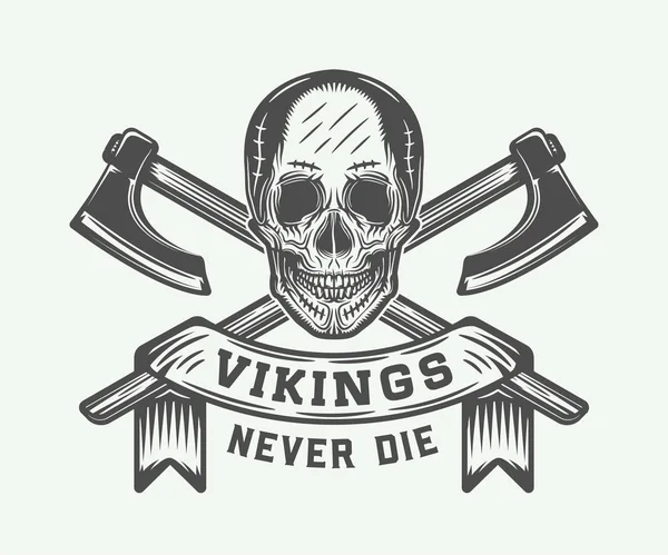 Vintage vikingos logotipo motivacional, emblema, insignia en estilo retro — Vector de stock
