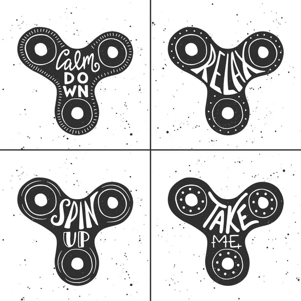 Set of spinners card with hand drawn unique typography — Stock Vector