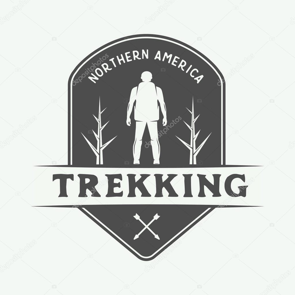 Vintage camping outdoor and adventure logo, badge, labels, emblem, mark. Monochrome Graphic Art. Vector Illustration.