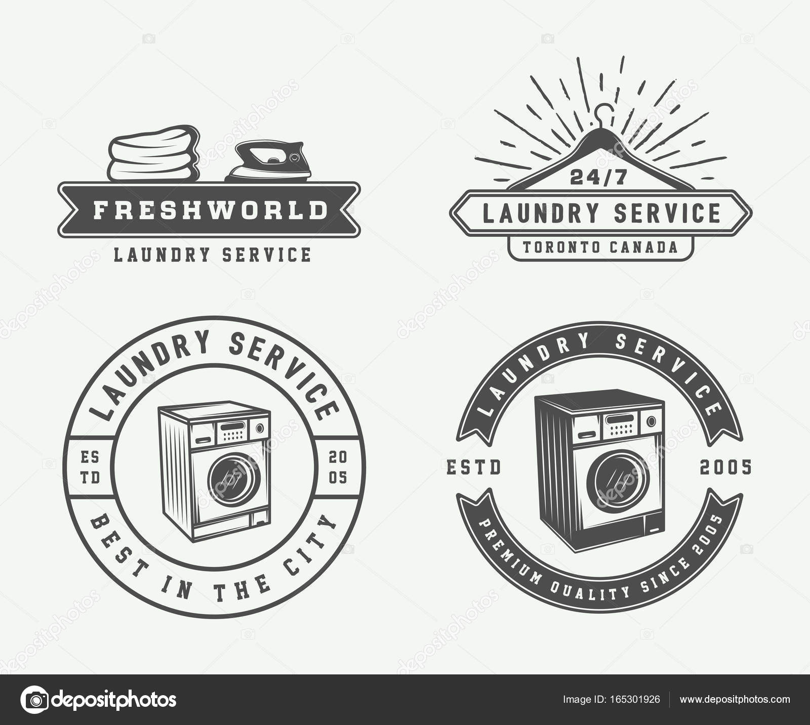 Set of vintage laundry, cleaning or iron service logos, emblems — Stock ...
