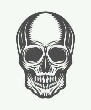 Vintage çizgi retro tarzı kafatasında. Vektör çizim. 