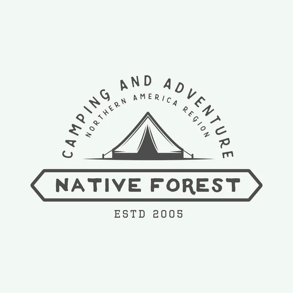 Vintage camping al aire libre y aventura logo, insignia, etiquetas — Vector de stock