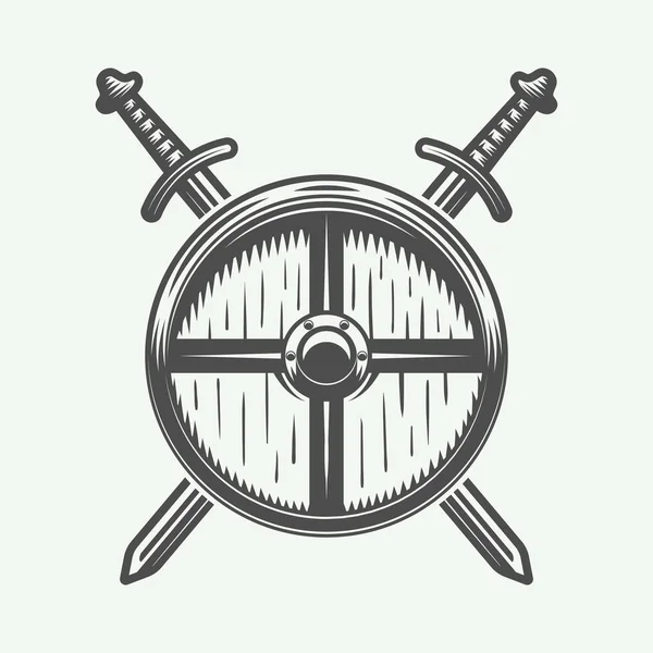 Vintage vikings logotipo, emblema, emblema em estilo retro . —  Vetores de Stock