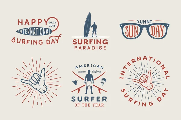 Ensemble de logos de surf vintage, affiches, estampes, slogans — Image vectorielle