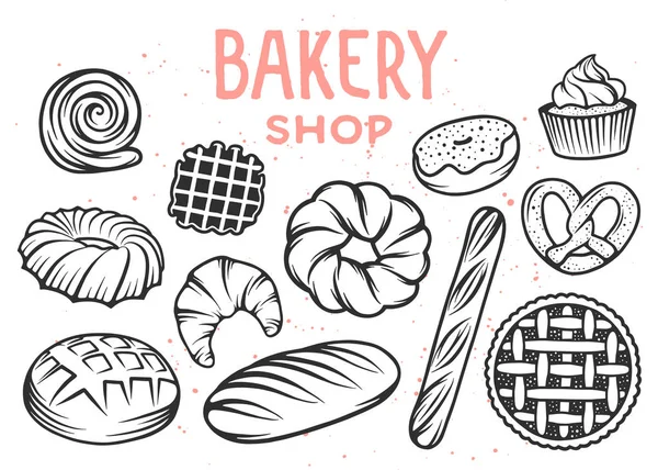 Vektör ekmek kümesi öğeleri kazınmış. Tipografi tasarım