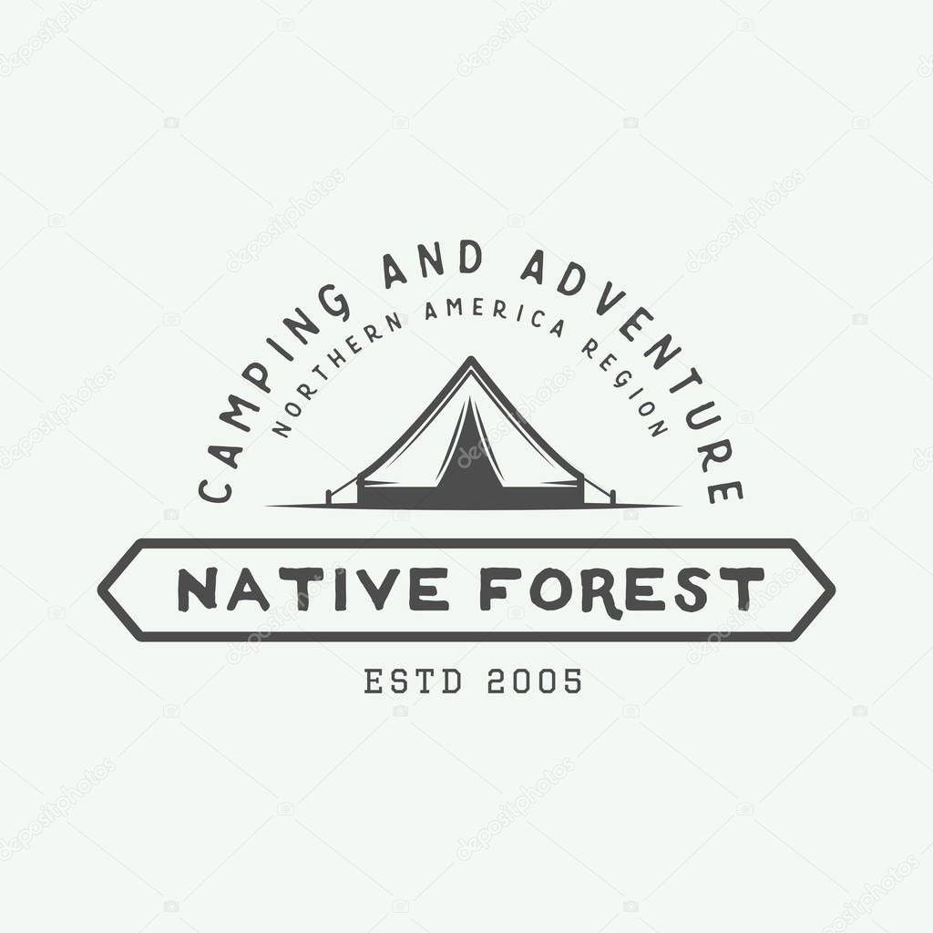 Vintage camping outdoor and adventure logo, badge, labels, emblem, mark. Graphic Art. Vector Illustration.