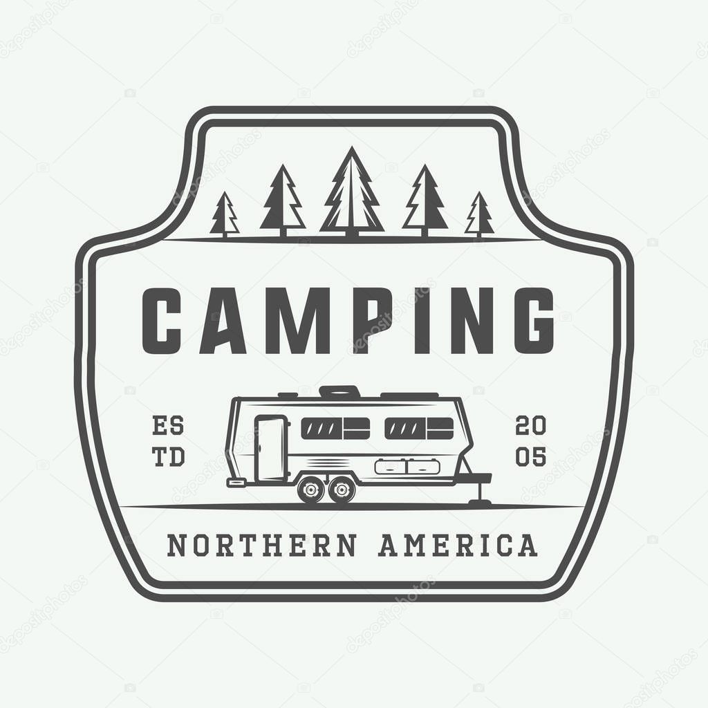 Vintage camping outdoor and adventure logo, badge, labels, emblem, mark. Graphic Art. Vector Illustration.