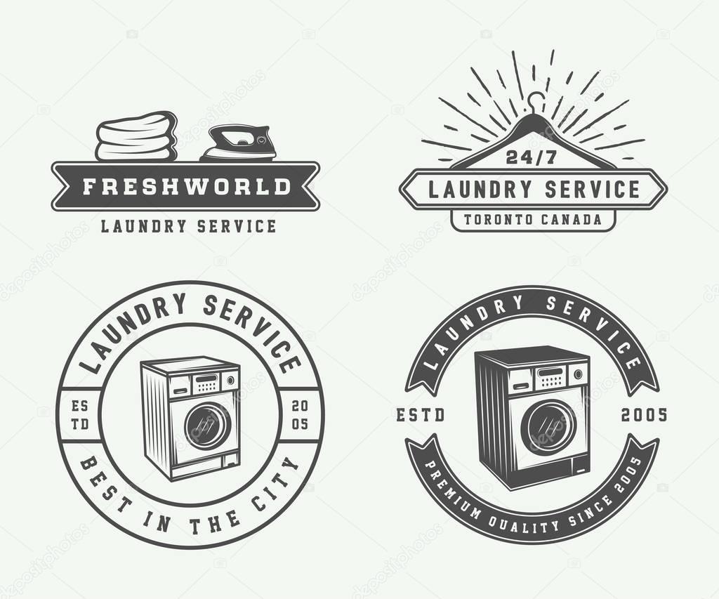 Download Set of vintage laundry, cleaning or iron service logos, emblems — Stock Vector © De_Malia #165301926