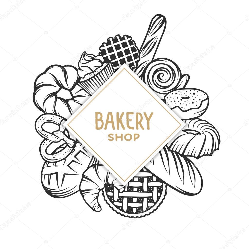 Set of vector bakery engraved elements. Typography design