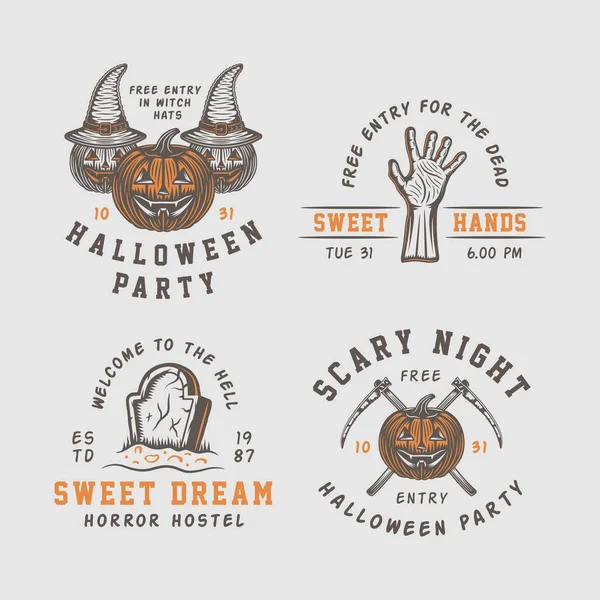 Retro-Halloween-Logos, Embleme, Abzeichen, Etiketten, Marken — Stockvektor