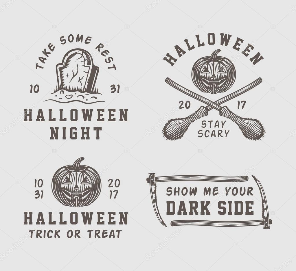 Vintage retro halloween logos, emblems, badges, labels, marks, patches.
