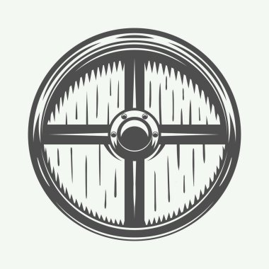 Vintage Vikingler kalkan. Logo, amblem, rozet kullanılabilir 