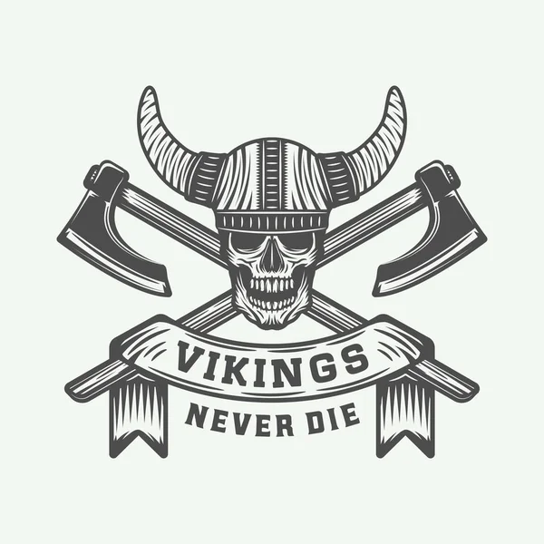 Vintage Vikingler motivasyonel logo, etiket, amblem, rozet — Stok Vektör