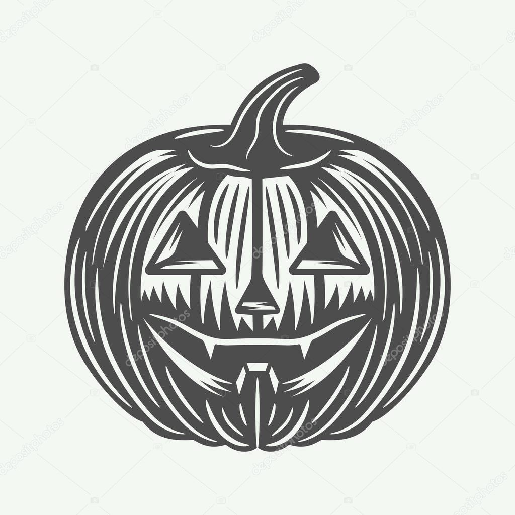 Download Vintage halloween pumpkin in retro style. Monochrome Graphic Art — Stock Vector © De_Malia ...