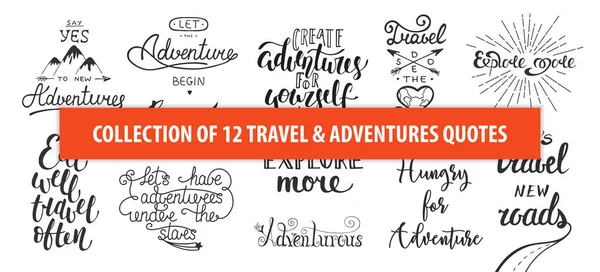 Set of adventure and travel vector hand drawn unique typography — Stock Vector