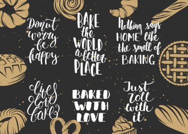 Fırın vektör oyulmuş öğelerle yazı kümesi 