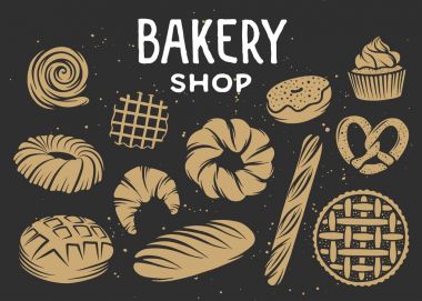 Fırın kümesi oyulmuş öğeleri vektör. Tipografi tasarım 