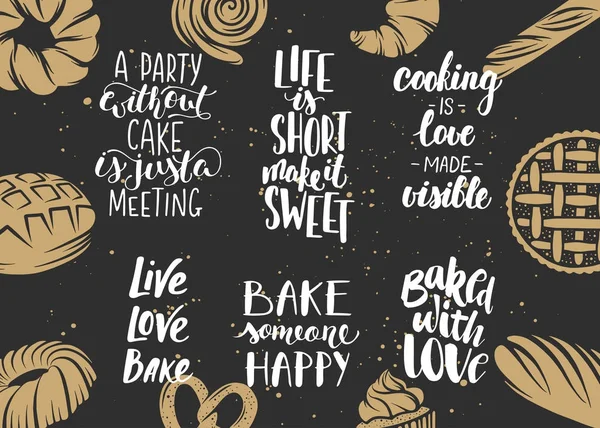 Fırın vektör oyulmuş öğelerle yazı kümesi