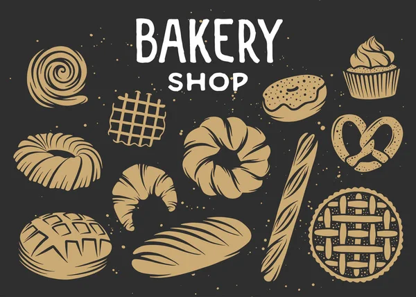 Fırın kümesi oyulmuş öğeleri vektör. Tipografi tasarım 