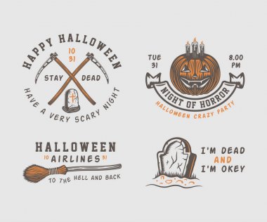 Retro Vintage halloween logolar, amblemler, rozetleri, Etiketler, işaretleri