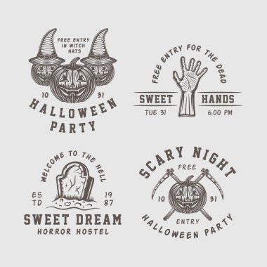 Retro Vintage halloween logolar, amblemler, rozetleri, Etiketler, işaretleri