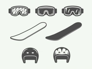 Vintage kış Spor donatımı kümesi. Tek renkli grafik sanatı. 