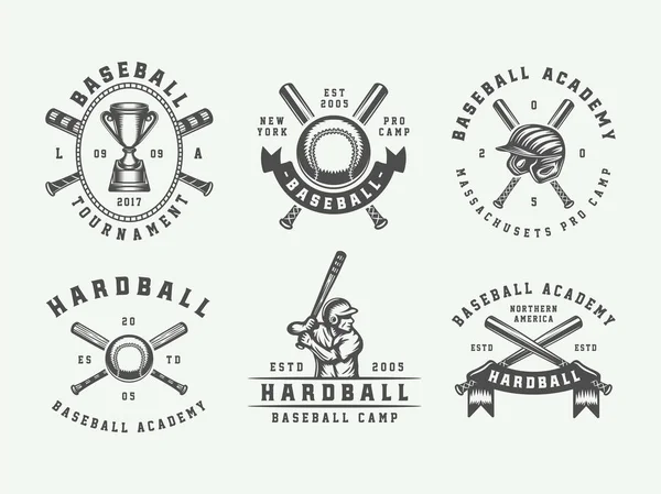 Logos, emblèmes, insignes, marques, étiquettes de baseball sport vintage . — Image vectorielle