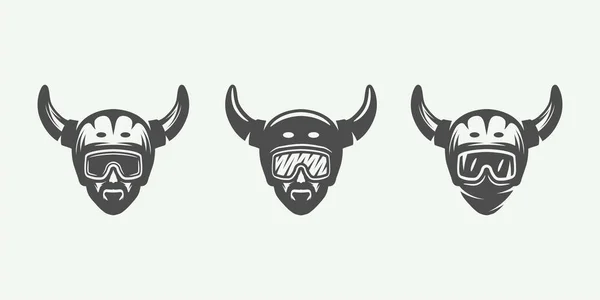 Set de logotipos vintage para snowboard, esquí o cabeza de invierno, insignias — Vector de stock