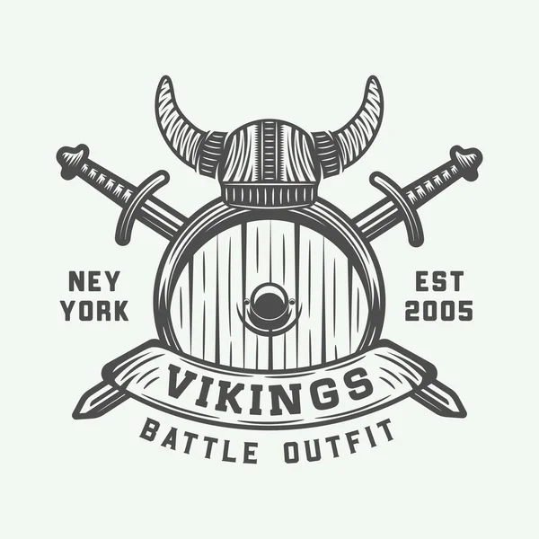 Vintage Vikingler motivasyonel logo, etiket, amblem, rozet — Stok Vektör