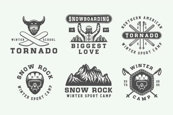 Conjunto de logotipos de snowboard vintage, esquí o deportes de invierno, insignias — Vector de stock