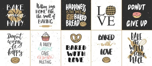 Set von Vektor-Bäckerei-Schriftzug Poster, Grußkarten, Dekoration, Drucke. Handgezeichnete Typografie-Gestaltungselemente. — Stockvektor