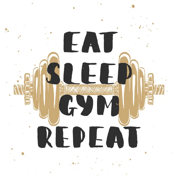 Come, duerme, gimnasio, repite con boceto de mancuerna. Letras manuscritas . — Vector de stock