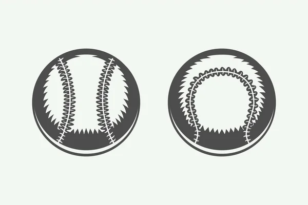 Juego de bolas de béisbol vintage. ilustración Blanco y negro . — Vector de stock
